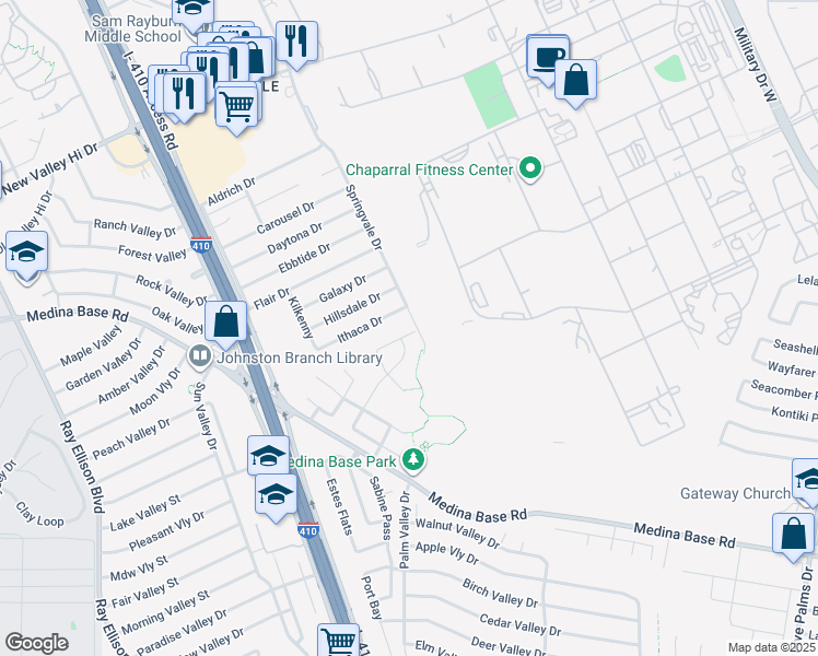 map of restaurants, bars, coffee shops, grocery stores, and more near 7007 Heathers Pond in San Antonio