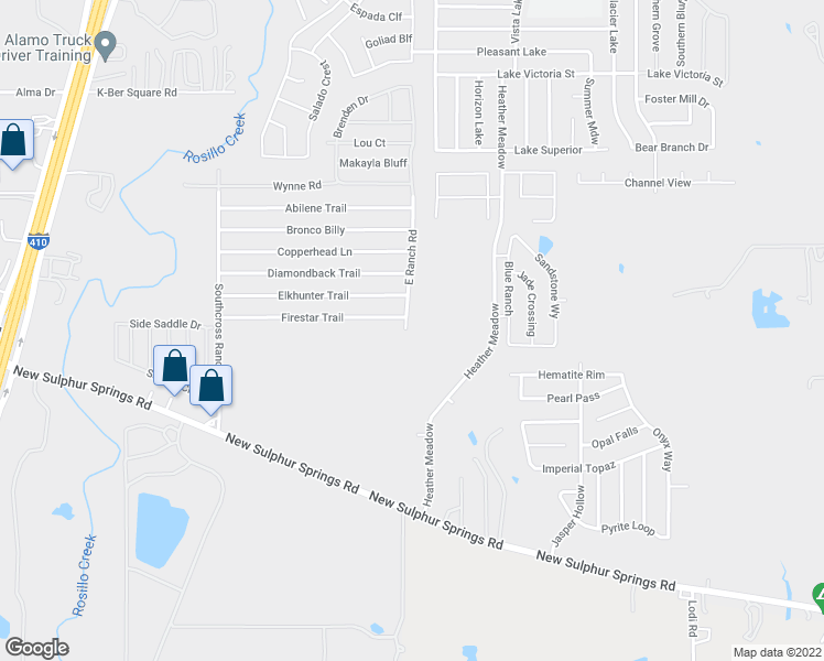 map of restaurants, bars, coffee shops, grocery stores, and more near 4838 East Ranch Road in San Antonio