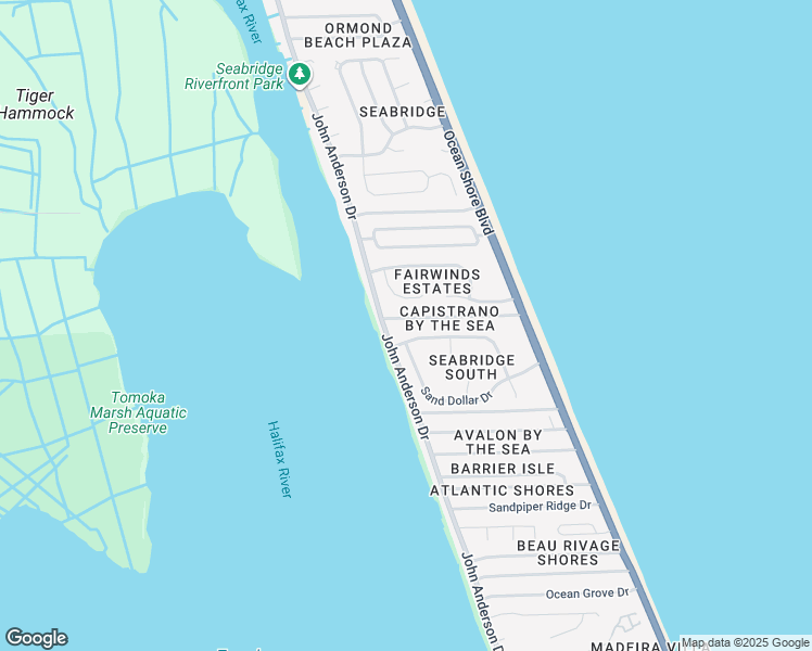 map of restaurants, bars, coffee shops, grocery stores, and more near 9 Sea Gull Drive in Ormond Beach