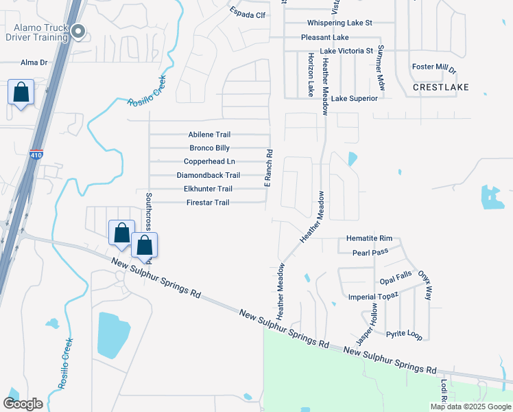 map of restaurants, bars, coffee shops, grocery stores, and more near 4838 East Ranch Road in San Antonio