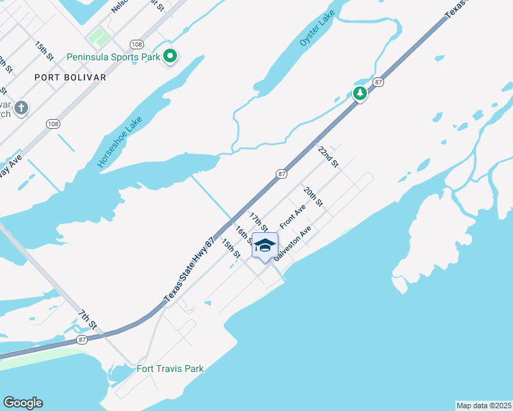 map of restaurants, bars, coffee shops, grocery stores, and more near 1828 State Highway 87 in Bolivar Peninsula