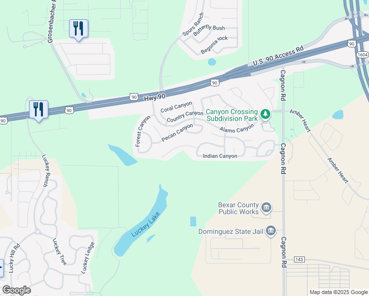 map of restaurants, bars, coffee shops, grocery stores, and more near 11258 Pecan Canyon in San Antonio