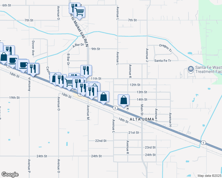 map of restaurants, bars, coffee shops, grocery stores, and more near 4508 Avenue L in Santa Fe