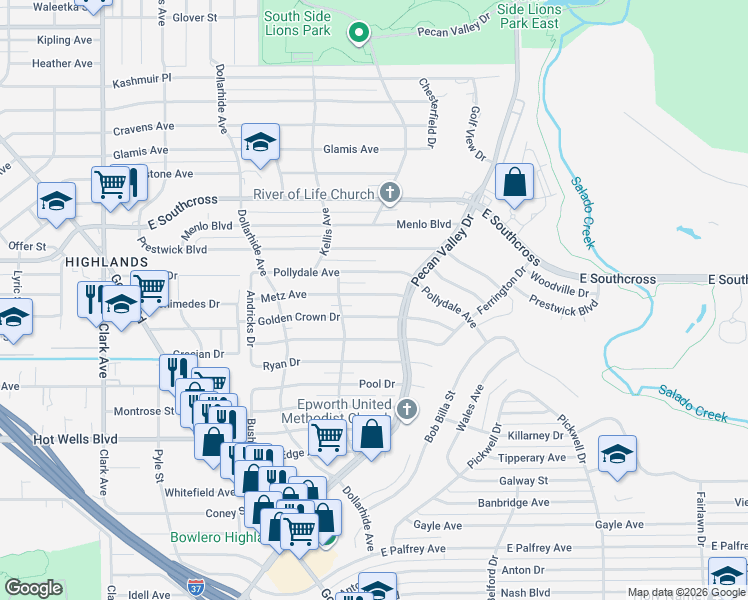 map of restaurants, bars, coffee shops, grocery stores, and more near 339 Metz Avenue in San Antonio
