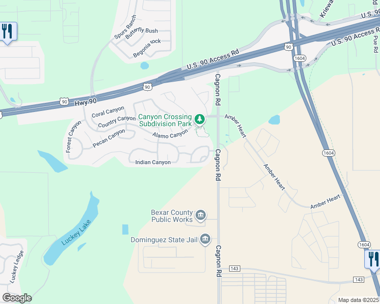 map of restaurants, bars, coffee shops, grocery stores, and more near 5839 Blonde Canyon in San Antonio