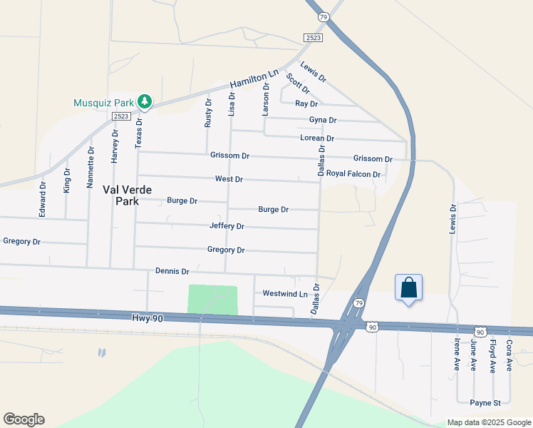 map of restaurants, bars, coffee shops, grocery stores, and more near 210 Burge Drive in Del Rio