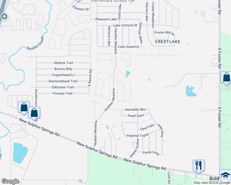 map of restaurants, bars, coffee shops, grocery stores, and more near 5753 New Sulphur Springs Road in San Antonio