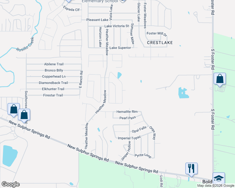 map of restaurants, bars, coffee shops, grocery stores, and more near 5753 New Sulphur Springs Road in San Antonio