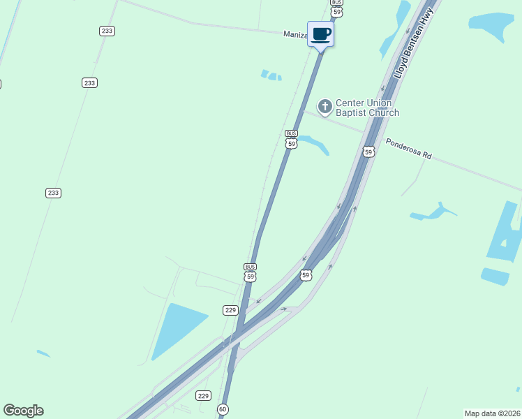 map of restaurants, bars, coffee shops, grocery stores, and more near 5931 Texas 60 in Hungerford