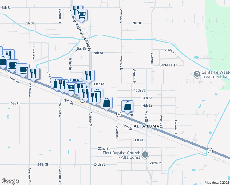 map of restaurants, bars, coffee shops, grocery stores, and more near 4502 Avenue L in Santa Fe