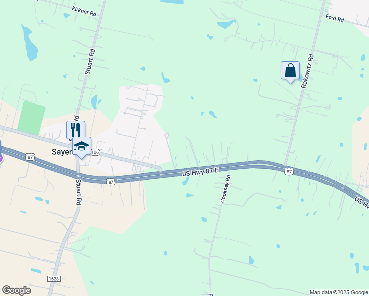 map of restaurants, bars, coffee shops, grocery stores, and more near 10525 U.S. 87 in Adkins