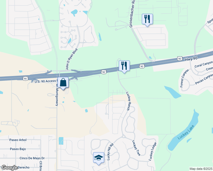 map of restaurants, bars, coffee shops, grocery stores, and more near 12136 U.S. 90 in San Antonio