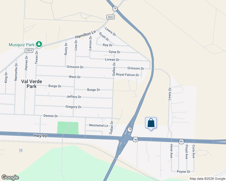 map of restaurants, bars, coffee shops, grocery stores, and more near Dallas Drive in Del Rio