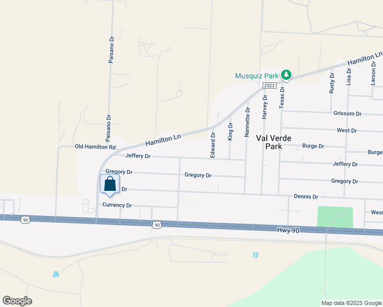 map of restaurants, bars, coffee shops, grocery stores, and more near 206 Jeffery Drive in Del Rio