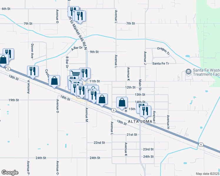 map of restaurants, bars, coffee shops, grocery stores, and more near 4502 Avenue L in Santa Fe