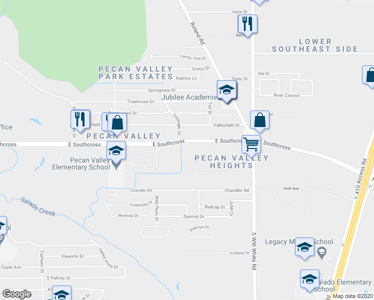 map of restaurants, bars, coffee shops, grocery stores, and more near 4300 East Southcross in San Antonio