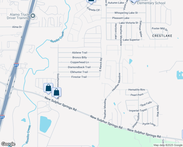 map of restaurants, bars, coffee shops, grocery stores, and more near 5542 Elkhunter Trail in San Antonio