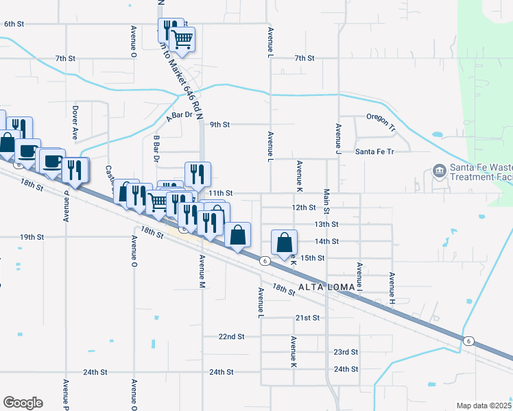 map of restaurants, bars, coffee shops, grocery stores, and more near 4502 Avenue L in Santa Fe