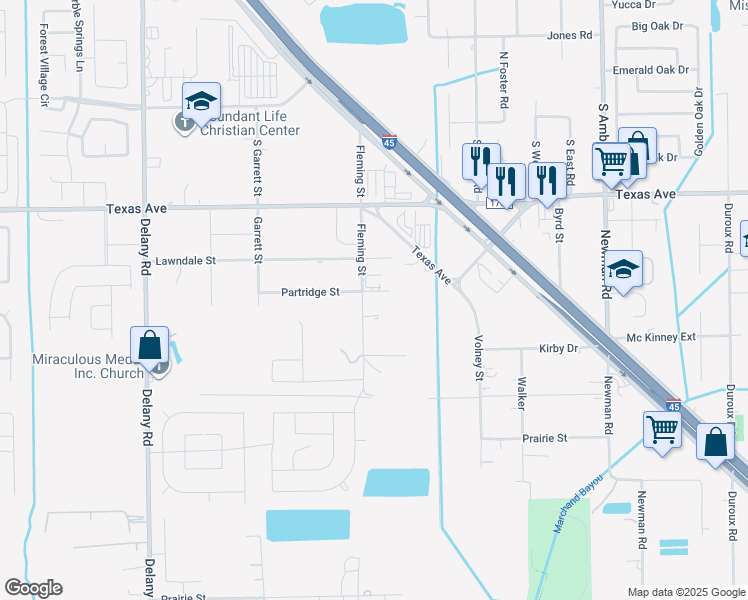 map of restaurants, bars, coffee shops, grocery stores, and more near 4711 Partridge Street in La Marque