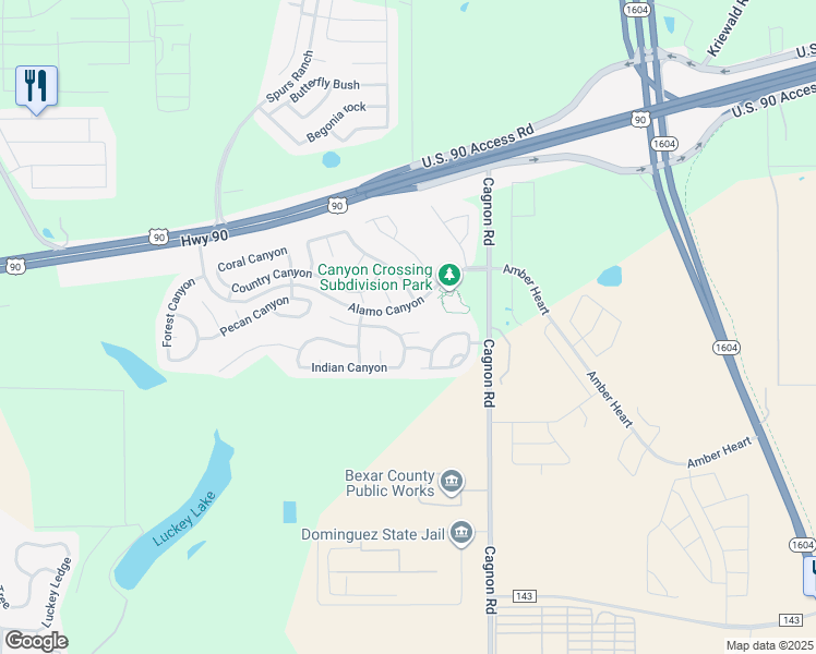 map of restaurants, bars, coffee shops, grocery stores, and more near 11023 Inner Canyon in San Antonio