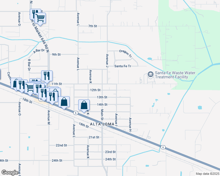 map of restaurants, bars, coffee shops, grocery stores, and more near 11920 12th Street in Santa Fe