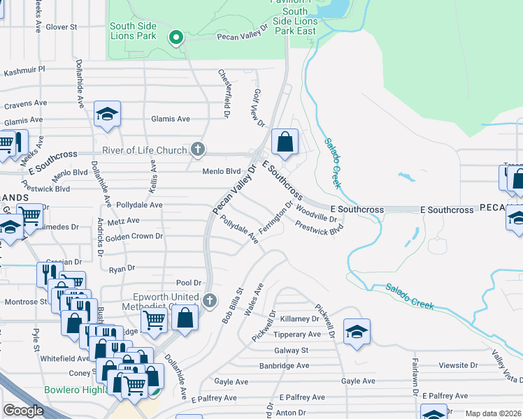map of restaurants, bars, coffee shops, grocery stores, and more near 546 Prestwick Boulevard in San Antonio