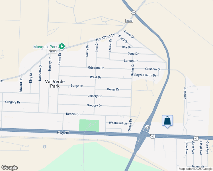 map of restaurants, bars, coffee shops, grocery stores, and more near 210 Burge Drive in Del Rio