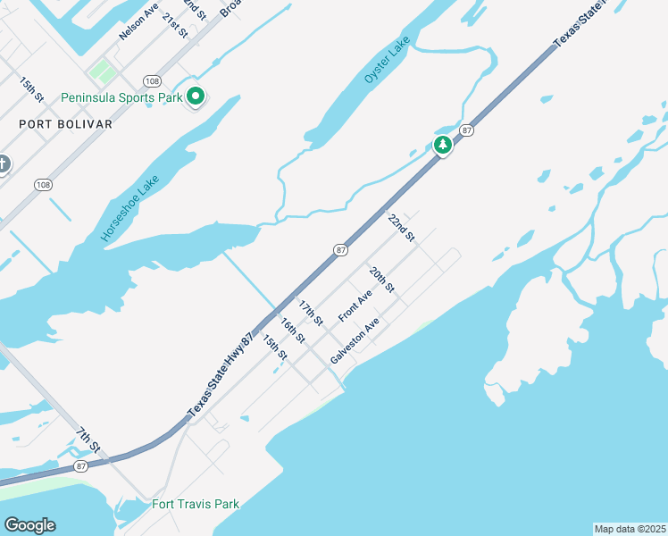 map of restaurants, bars, coffee shops, grocery stores, and more near 1828 Texas 87 in Bolivar Peninsula