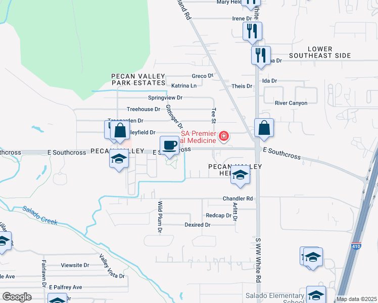map of restaurants, bars, coffee shops, grocery stores, and more near 4300 East Southcross in San Antonio