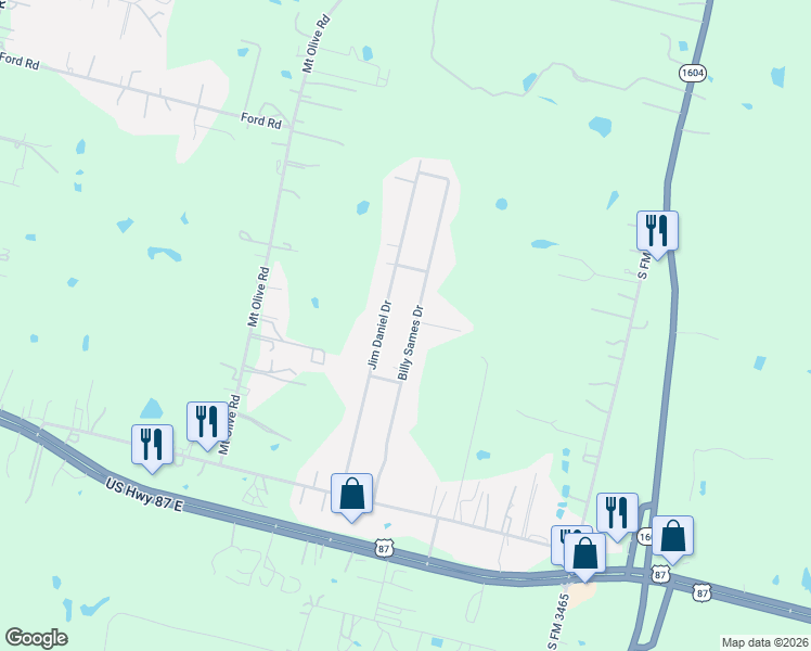 map of restaurants, bars, coffee shops, grocery stores, and more near 4515 Billy Sames Drive in Adkins