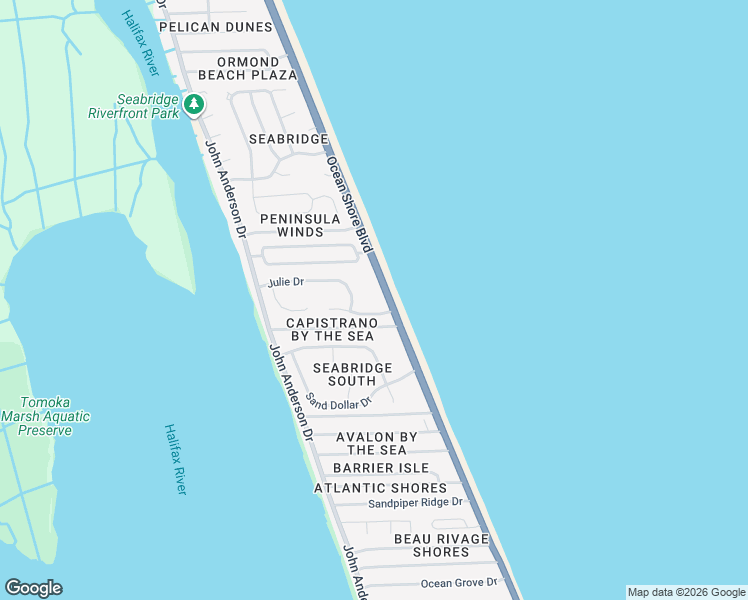 map of restaurants, bars, coffee shops, grocery stores, and more near 3360 Ocean Shore Boulevard in Ormond Beach