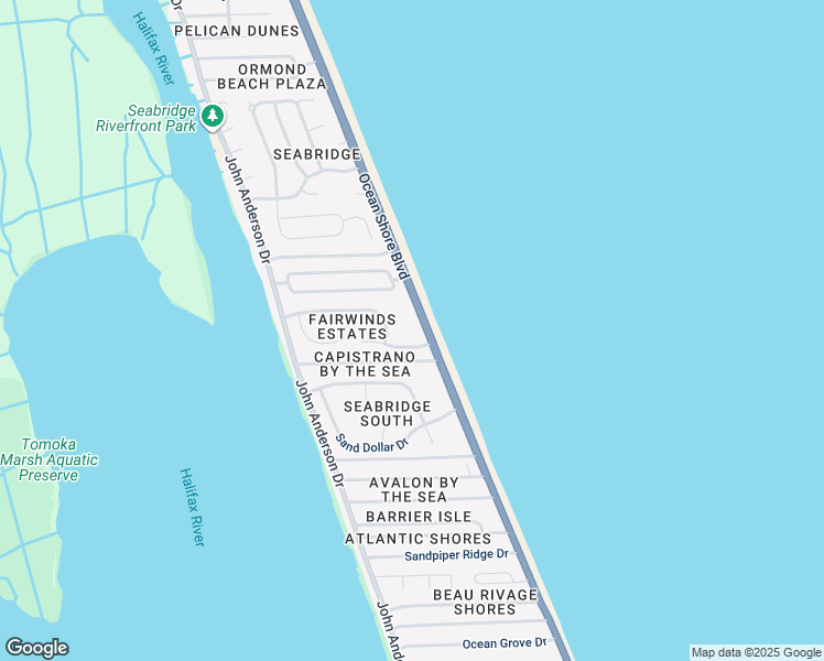 map of restaurants, bars, coffee shops, grocery stores, and more near 3360 Ocean Shore Boulevard in Ormond Beach