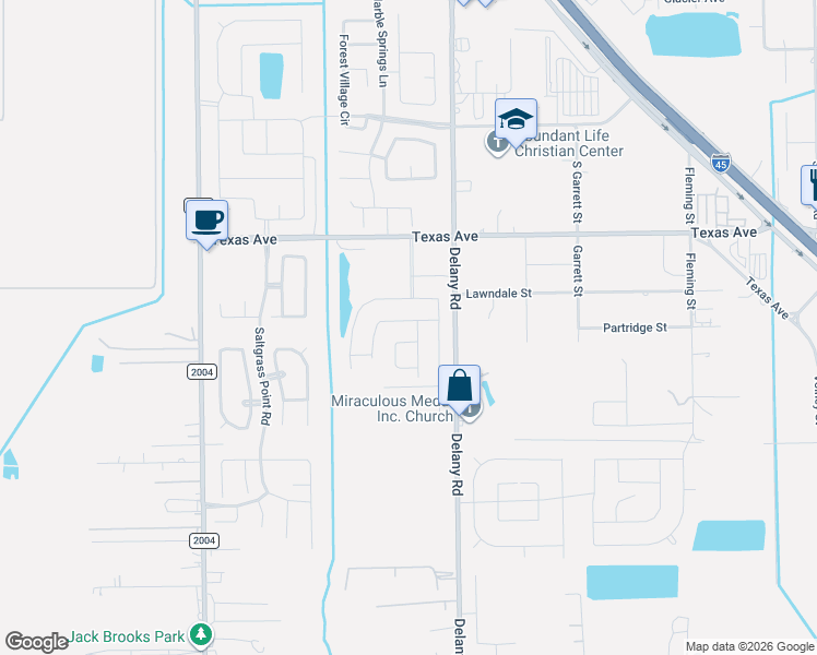 map of restaurants, bars, coffee shops, grocery stores, and more near 401 North Delaney Street in La Marque