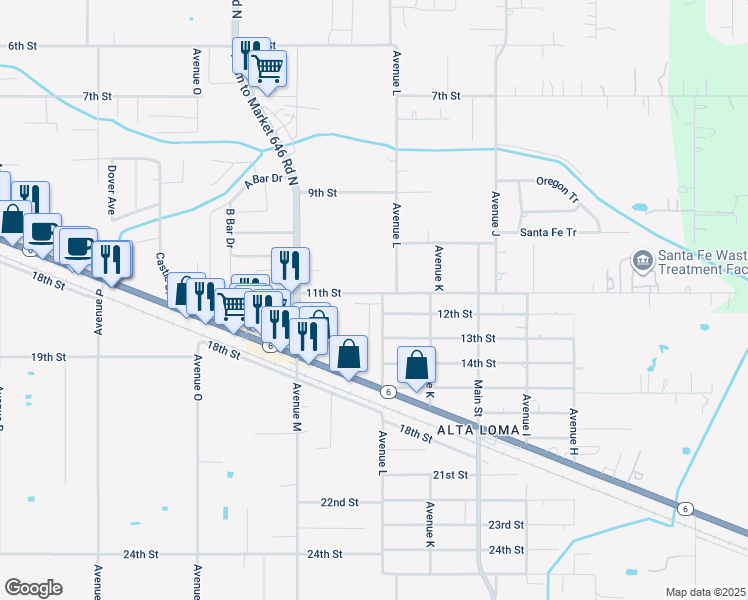map of restaurants, bars, coffee shops, grocery stores, and more near 4502 Avenue L in Santa Fe