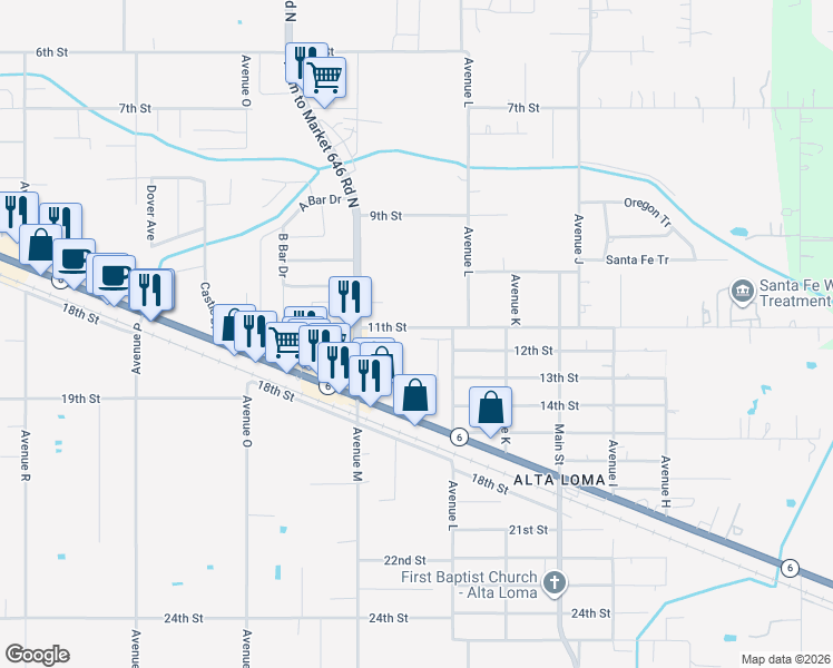 map of restaurants, bars, coffee shops, grocery stores, and more near 12237 11th Street in Santa Fe