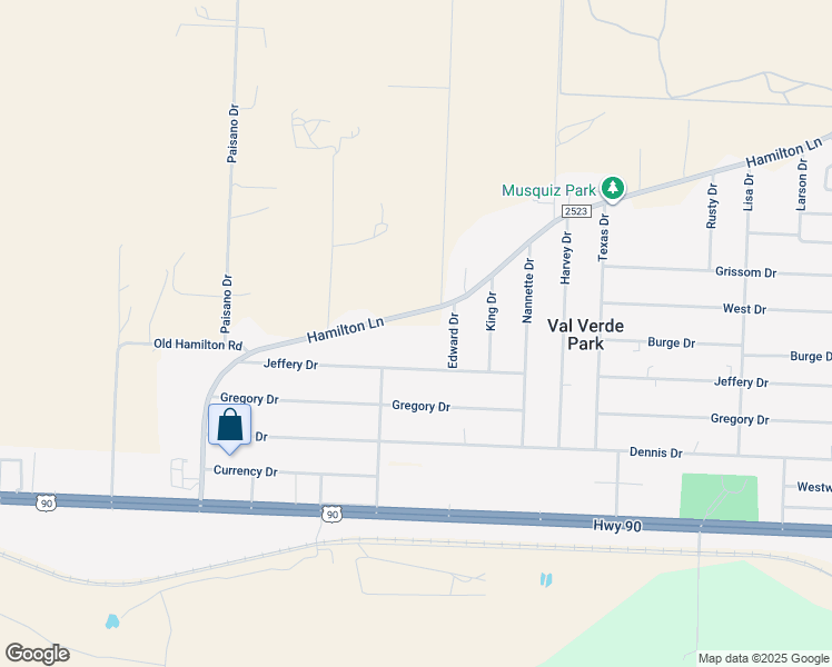 map of restaurants, bars, coffee shops, grocery stores, and more near 206 Jeffery Drive in Del Rio