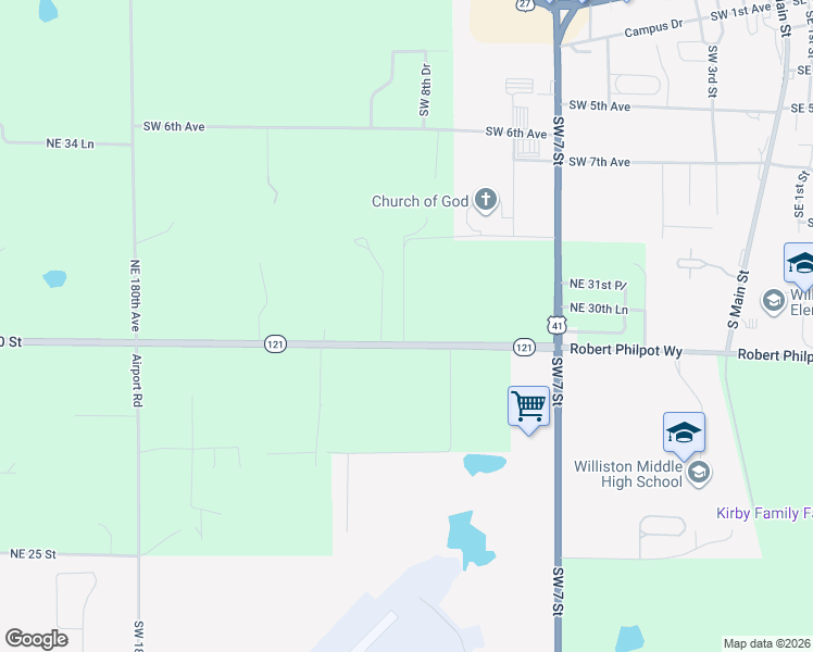 map of restaurants, bars, coffee shops, grocery stores, and more near 18691 Northeast 30 Street in Williston