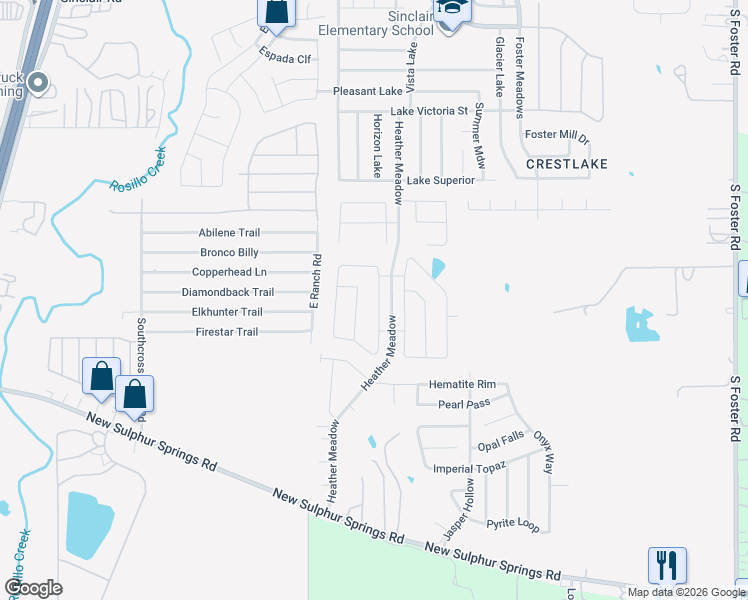 map of restaurants, bars, coffee shops, grocery stores, and more near 5753 New Sulphur Springs Road in San Antonio