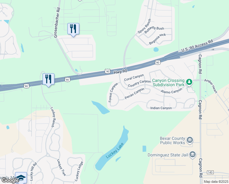 map of restaurants, bars, coffee shops, grocery stores, and more near 11310 Buck Canyon in San Antonio
