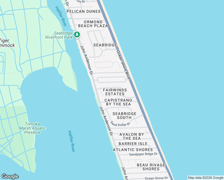 map of restaurants, bars, coffee shops, grocery stores, and more near 16 Eloise Circle in Ormond Beach