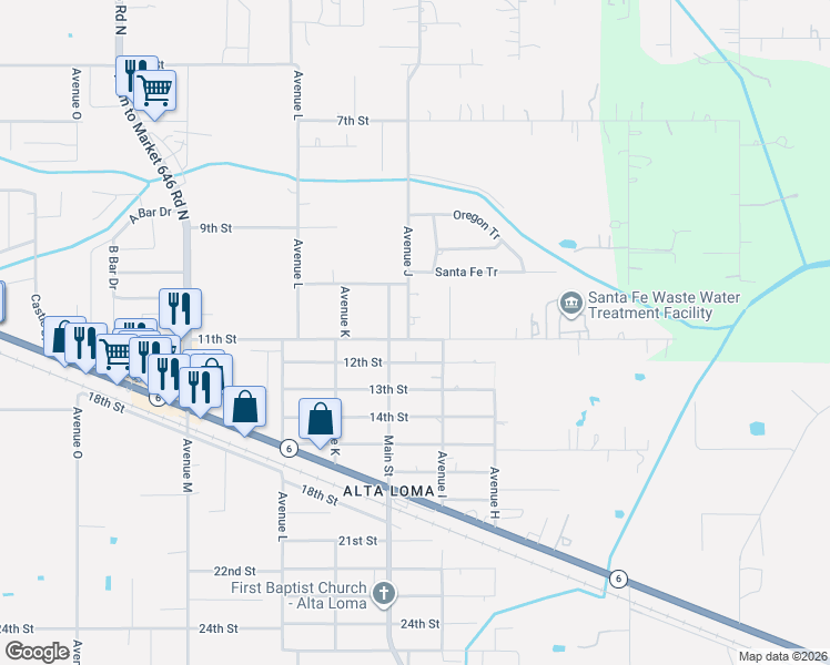 map of restaurants, bars, coffee shops, grocery stores, and more near 4409 Avenue J in Santa Fe