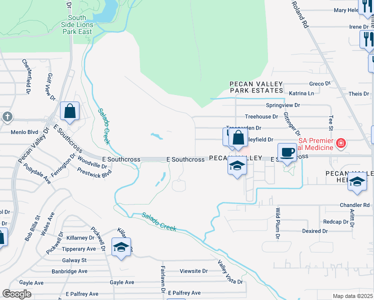 map of restaurants, bars, coffee shops, grocery stores, and more near 5027 Pecan Grove Drive in San Antonio
