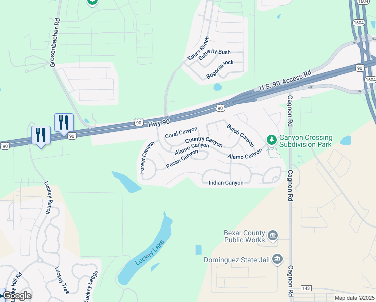 map of restaurants, bars, coffee shops, grocery stores, and more near 11227 Pecan Canyon in San Antonio