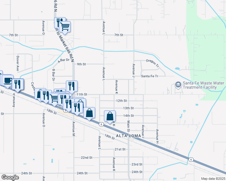 map of restaurants, bars, coffee shops, grocery stores, and more near 4412 Avenue K in Santa Fe