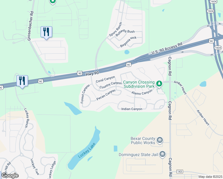 map of restaurants, bars, coffee shops, grocery stores, and more near 11203 Pecan Canyon in San Antonio