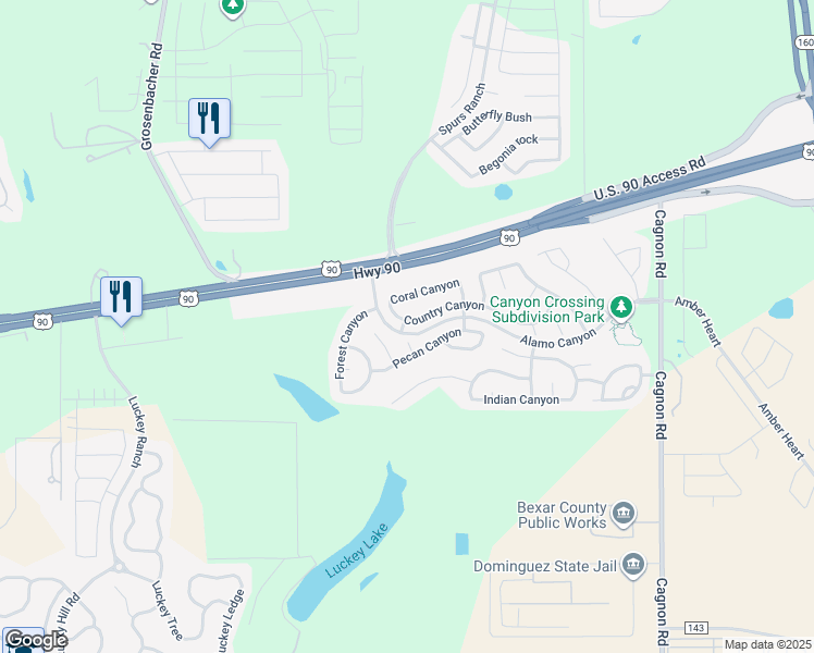 map of restaurants, bars, coffee shops, grocery stores, and more near 11450 Country Canyon in San Antonio