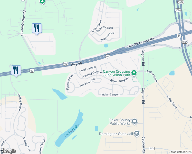 map of restaurants, bars, coffee shops, grocery stores, and more near 11203 Pecan Canyon in San Antonio