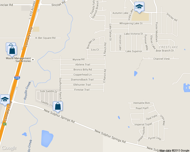 map of restaurants, bars, coffee shops, grocery stores, and more near 5542 Copperhead Lane in San Antonio