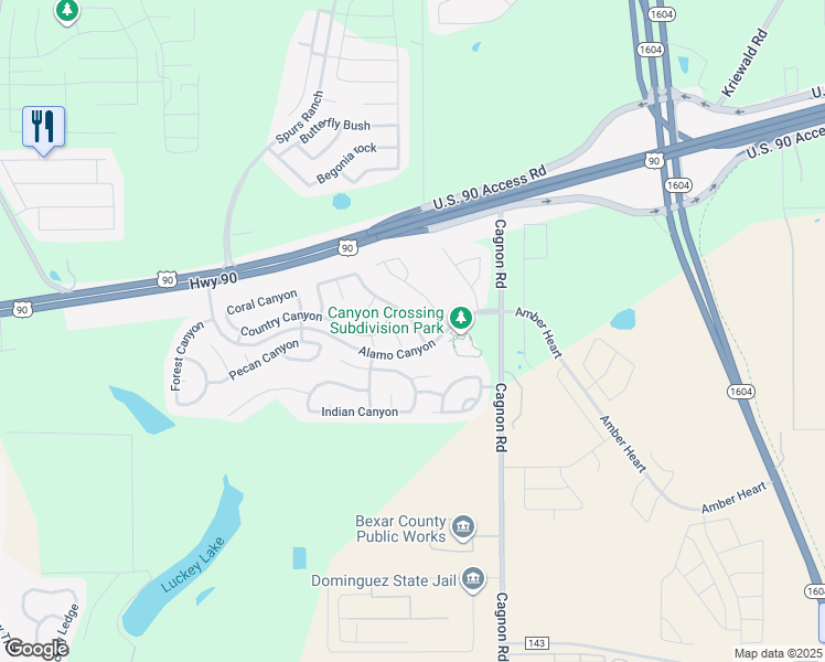 map of restaurants, bars, coffee shops, grocery stores, and more near 5739 Butch Canyon in San Antonio