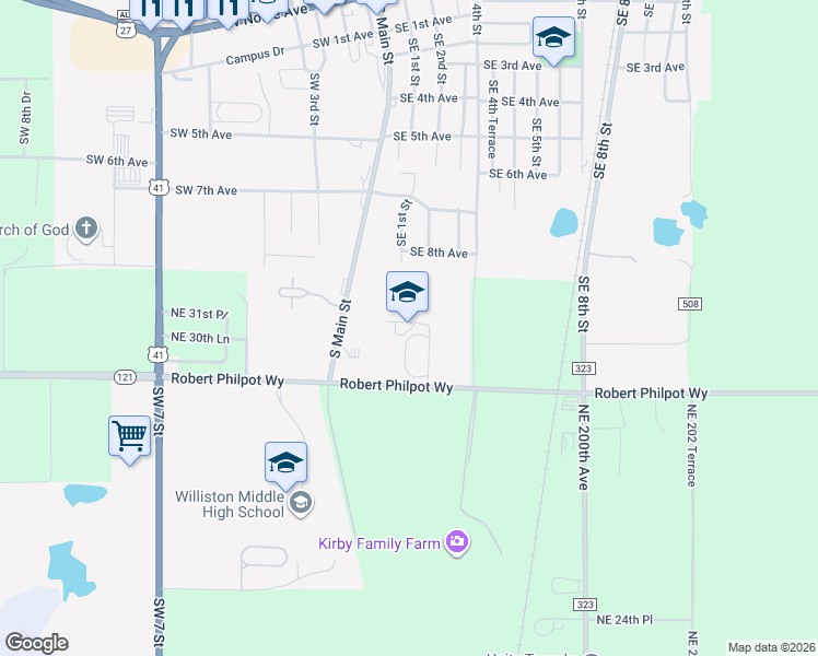 map of restaurants, bars, coffee shops, grocery stores, and more near 801 South Main Street in Williston